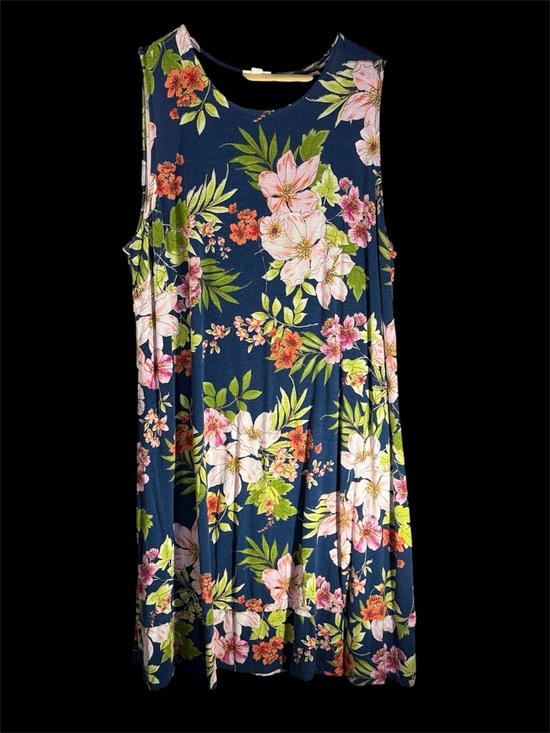 J. Jill Dresses & Skirts - J.Jill Sleeveless Midi Blue Dress with Tropical Floral Design XL